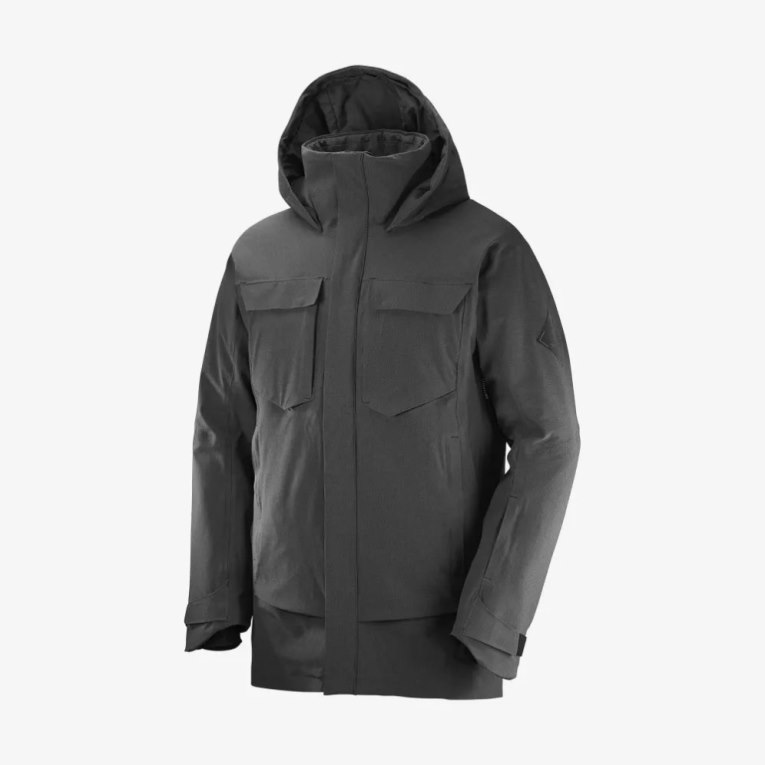 Black Salomon Stance Cargo Insulated Hooded Men's Ski Jackets | IE SJ1264